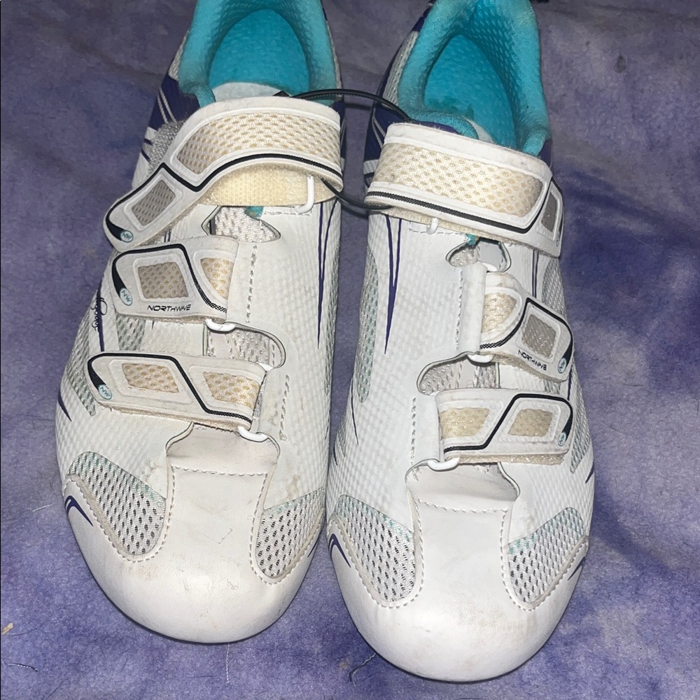 Women's White and Blue Athletic Shoes